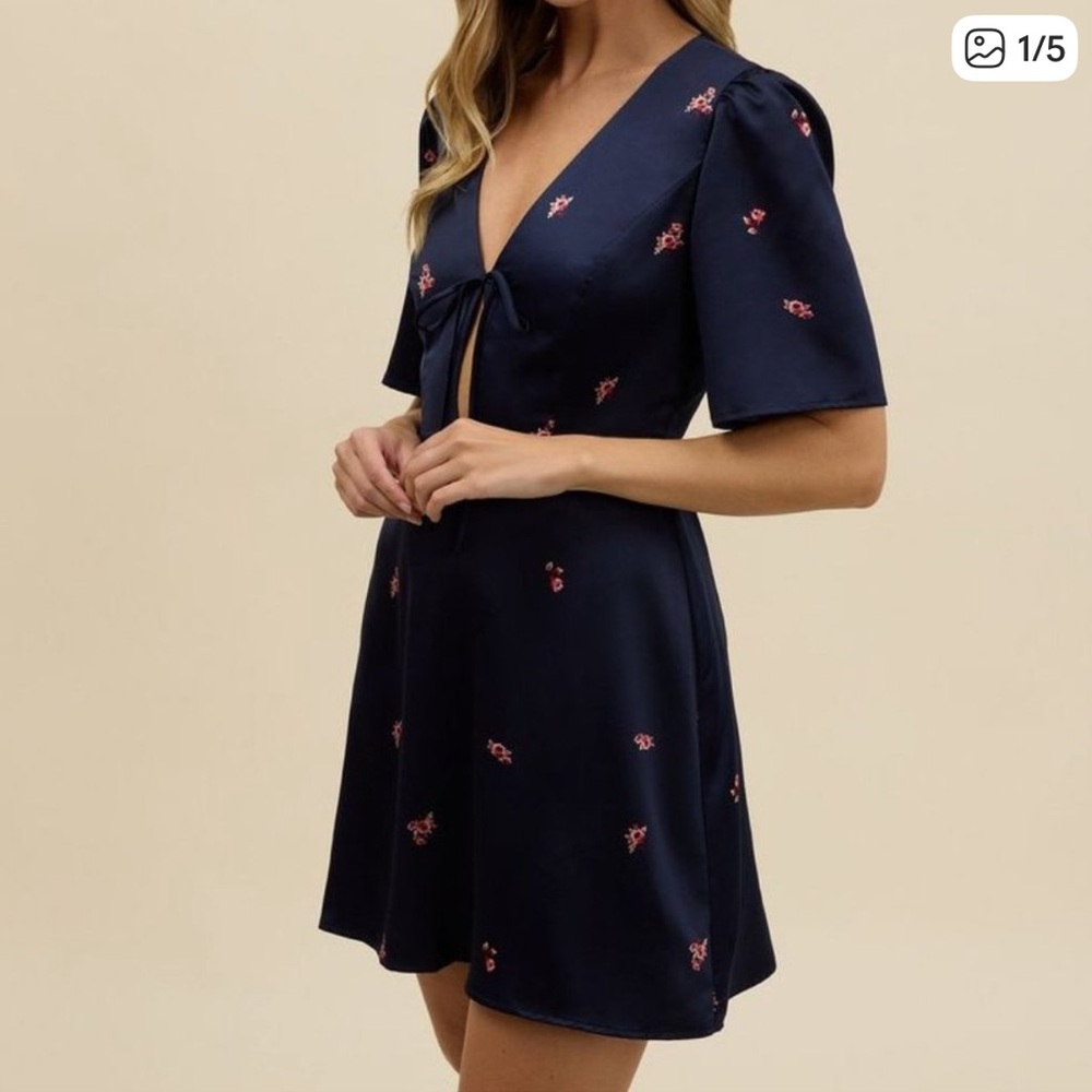 Park & Fifth Kendal Tie Mini Navy Floral Dress
